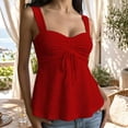 thumbnail image 2 of Women's Eyelet Tie Front Ruched Tank Tops，Drawstring Going Out Top Babydoll Tank Tops Summer Eyelet Tank Tops Red L, 2 of 9