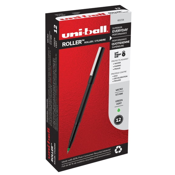 Roller Ball Pen, Stick, Micro 0.5 Mm, Green Ink, Black Matte Barrel, Dozen | Bundle of 5 Dozen