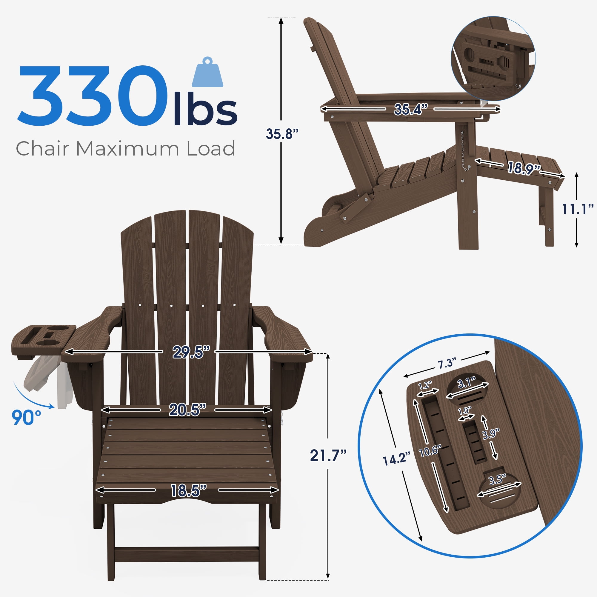 KINGYES Folding Adirondack Chair set of 4, Adjustable Backrest with Pull-Out Footrest & 4-in-1 Mobile Phone, Tablet, Cup Holder Tray, HDPE Plastic Adirondack Chair for Patio Garden Outdoors Fire Pit