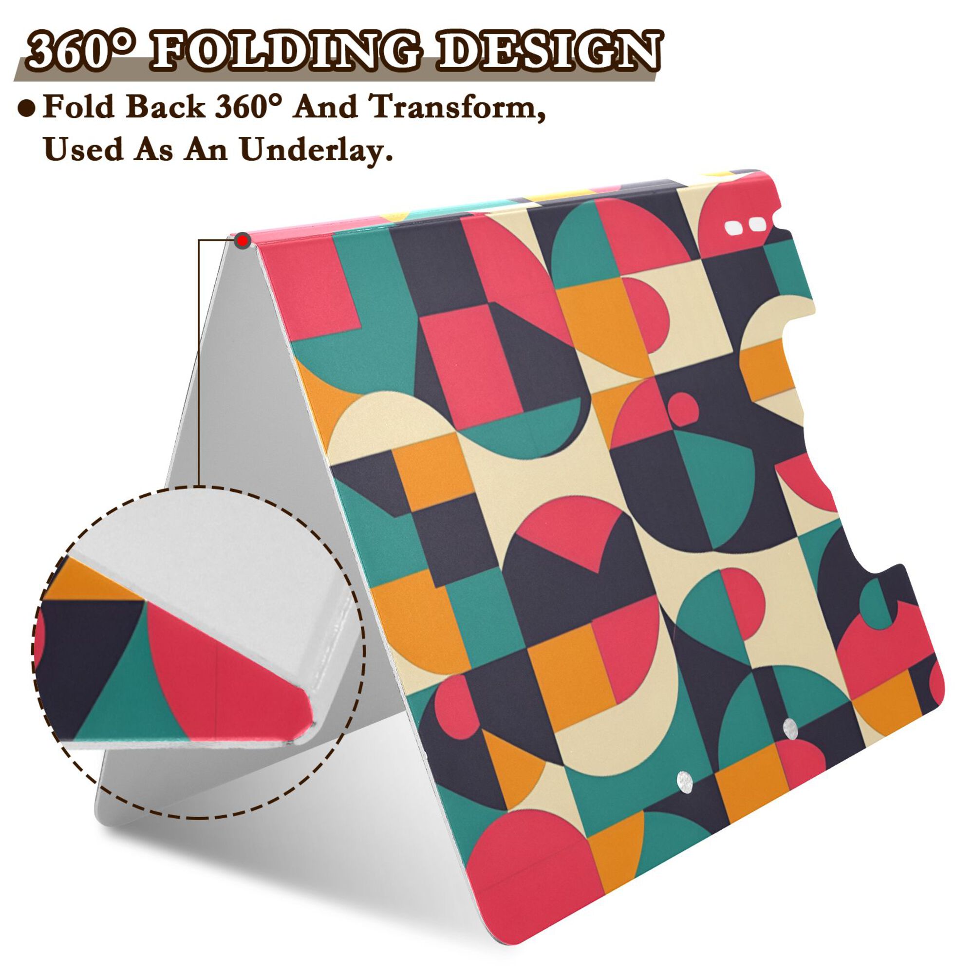 FORMRS A4 Clipboard Folder with Pen Holder Horizontal Foldable School Office Binder, Retro Geometric