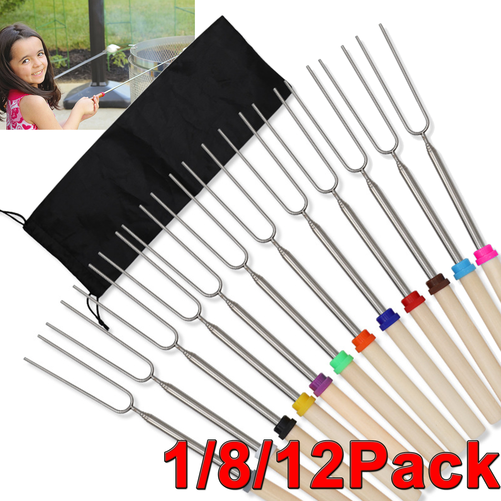 LUXIF Telescoping Roasting Fork, ChromePlated Steel, Extendable BBQ