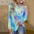 thumbnail image 2 of Womens under $10 2026 ! asdoklhq Womens Plus Size Tops,Women Printed Tie-Dye Hollow Out O-Neck Long Sleeve Casual Tee Tops Blouse, 2 of 5