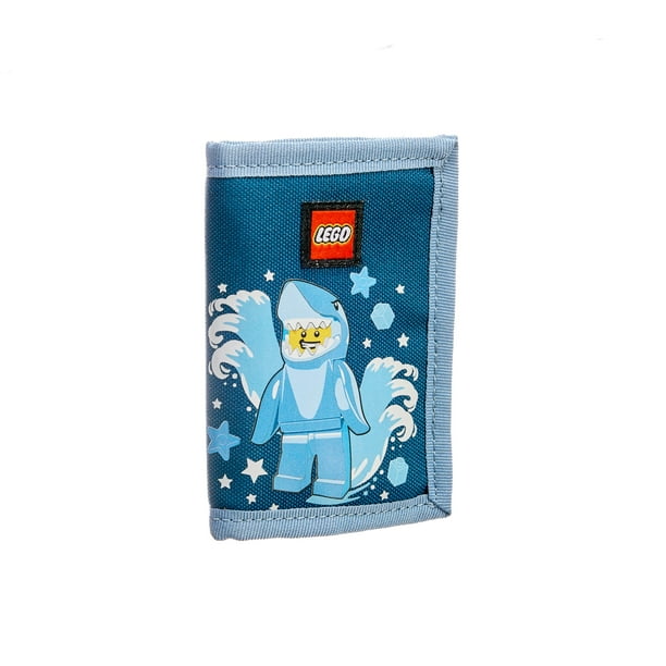 LEGO Trifold Wallet, Kids Unisex Wallet for Boys and Girls, with Clear ID Window, Card and Cash Pockets and Secure Hook and Loop Closure, Shark Guy