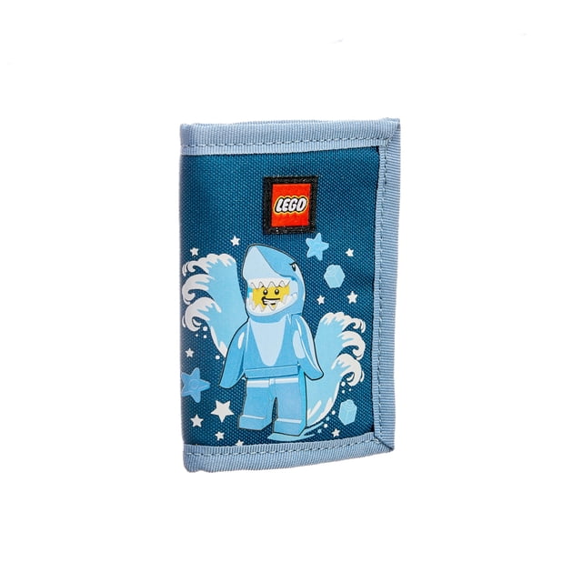 LEGO Trifold Wallet, Kids Unisex Wallet for Boys and Girls, with Clear ID Window, Card and Cash Pockets and Secure Hook and Loop Closure, Shark Guy