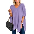 thumbnail image 5 of comerut Women Fall Winter Sweater Irregular Hem Solid Color Loose V Neck Pullover Soft Knitted Thick Warm Cape Style Lady Sweater, 5 of 8