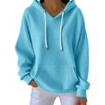 thumbnail image 2 of Women's Waffle Hooded Sweatshirt, Casual Solid Color Pullover, Soft Stretchable Hoodie, Loose Fit Long Sleeve Top, Everyday Comfort Wear, Street Style Lounge Hoodie Sky Blue XXXXXL, 2 of 5