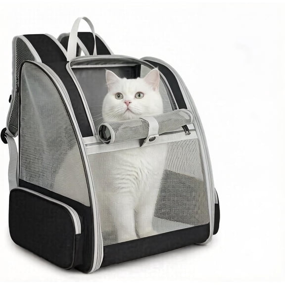 Pet Backpack Carrier for Small Dogs & Cats | Up to 15lbs Capacity | Foldable with Breathable Mesh Windows | Ideal for Travel, Hiking & Outdoor Adventures(Black)
