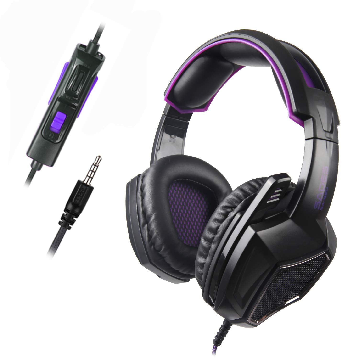 Xbox One Ps4 Gaming Headset Sades Sa 920plus Wired Stereo Noise Canceling Headphone With Volume Control Mic For New Xbox One Laptop Pc Mac Smart Phone Black Purple Walmart Com