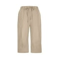 thumbnail image 5 of Tnhcen Women's Drawstring Waist Wide Leg Culottes Nylon Spandex Matte Fabric Cropped Pants Casual Lounge Capri Pants with Pockets S-2XL Multiple Colors Available, 5 of 8