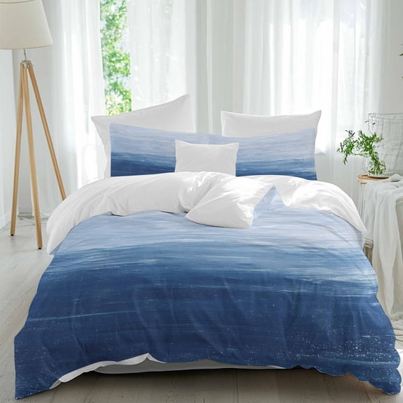 3 Piece Navy Blue Ombre Duvet Cover Set California King,Microfiber Comforter/Quilt Cover with Corner Ties and 2 Pillowcases,Modern Abstract Art Ocean Oil Painting Soft Bedding with Zipper Closure