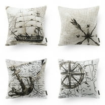 Phantoscope Geography Series Square Decorative Throw Pillow Cover, 18" x 18", Beige, 4 Pack