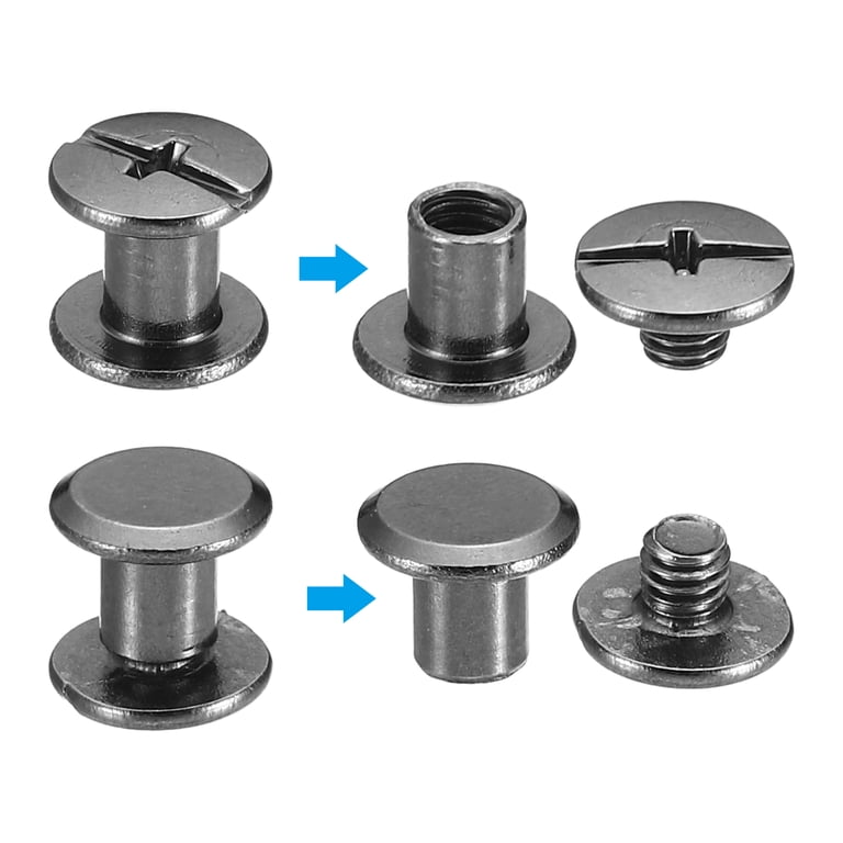 PATIKIL 50 Sets Chicago Screws – M5x4mm Binding Post Screws, Nickel Plated Steel Rivets For Leather Belts, Scrapbooks, Photo Albums (Black)