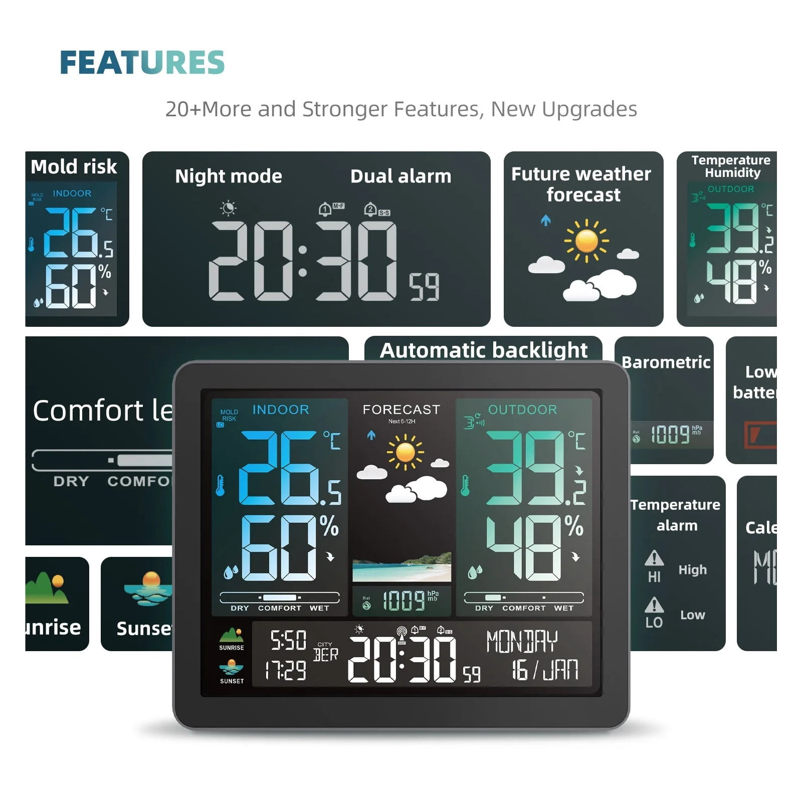 Wireless Weather Station with Barometric Pressure, Digital Moon Phase Monitor