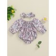 thumbnail image 5 of Nygoyerh Baby Girls Floral Print Romper 3M 6M 12M 18M Elastic Neckline Outfits Long Sleeve Shirred Jumpsuit + Headband Newborn Infant Clothing, 5 of 8