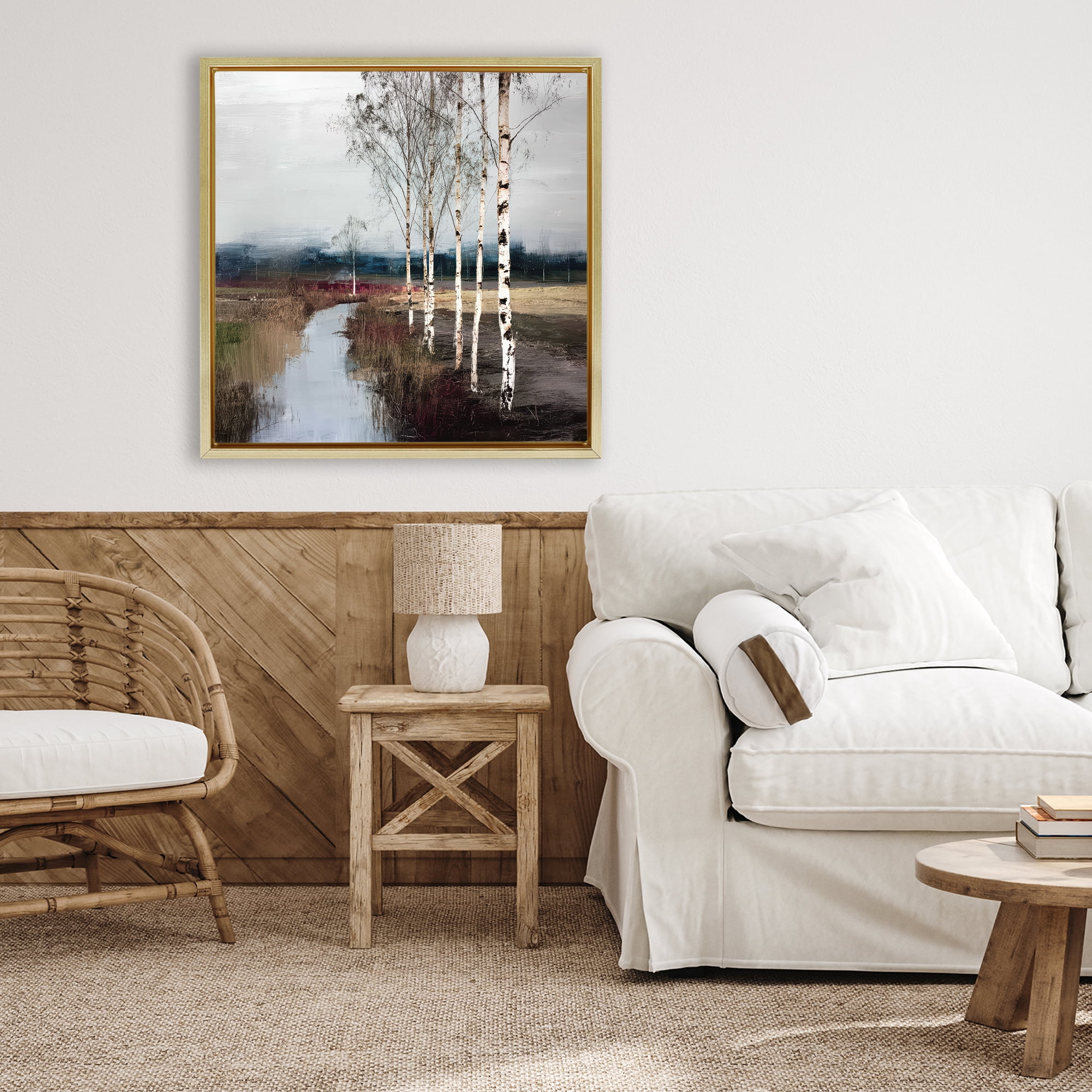 Stupell Industries Birch Creek River Gold Framed Floater Canvas Wall Art, design by Kim Curinga