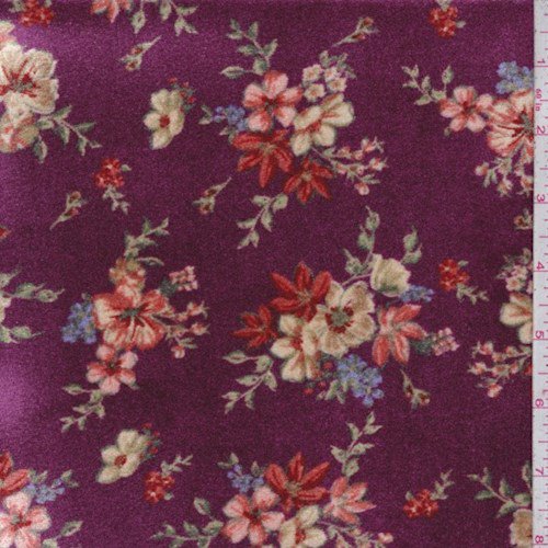 Magenta Purple Floral Cluster Stretch Velvet, Fabric By the Yard