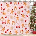 thumbnail image 2 of Pink Christmas Shower Curtain, Xmas Cartoon Cute Gingerbread Man House Snowflake Winter New Year Holiday Bathroom Curtain Waterproof Fabric Machine Washable with Hooks, 72" Wx72 L, 2 of 6