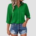 thumbnail image 4 of Gibobby Button Up Shirts for Women Dressy Casual Work Shacket V Neck Long Sleeve Loose Tops with Pocket(Green,XL), 4 of 5