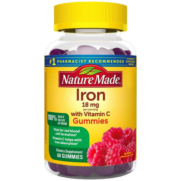 Nature Made Iron Gummies 18 mg with Vitamin C, 60 Count Supplement