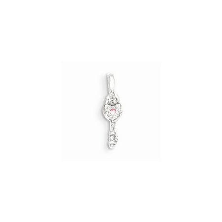 Sterling Silver Pink Cubic Zirconia Key Kids Pendant