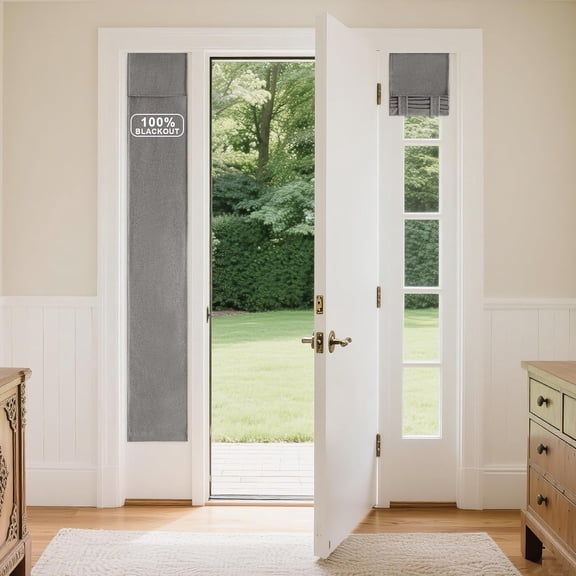 LKYUHGS-100% Linen Blackout Sidelight Curtains for Front Door, Side Door Small Window Curtains Thermal Insulated Tie Up Shade, 1 Panel, W12 X L69 Inch Long, Grey