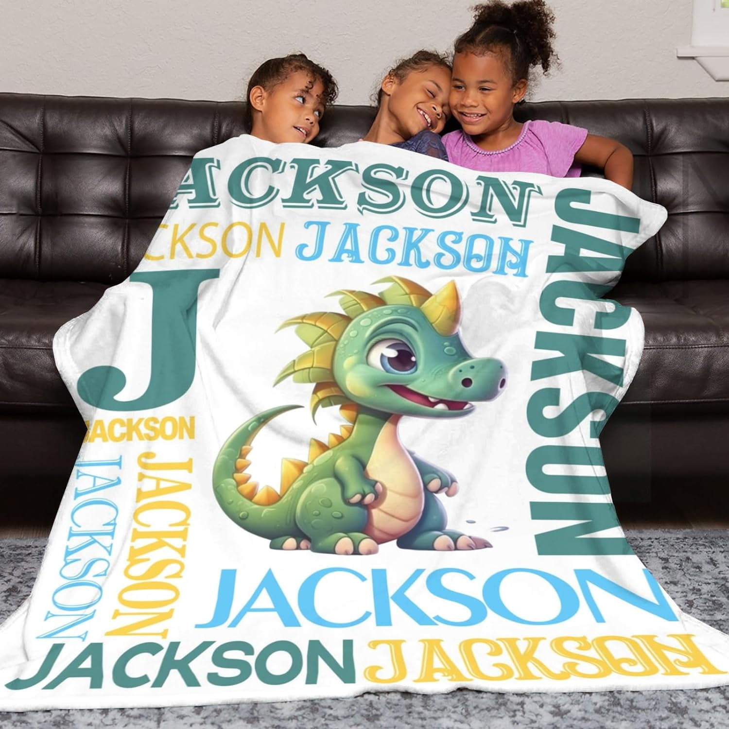 Personalized Dinosaur Blanket for Kids, Custom Dino Throw Blanket with Name for Boys and Girls, Toddler Bed, Room & Bedroom Decor, Unique Blankets for Children