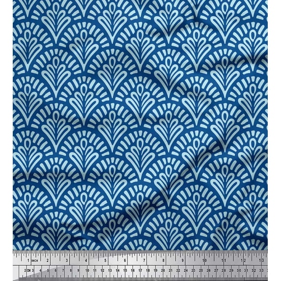 Soimoi Blue Japan Crepe Satin Fabric Floral Damask Printed Craft Fabric by The Yard 44 Inch Wide