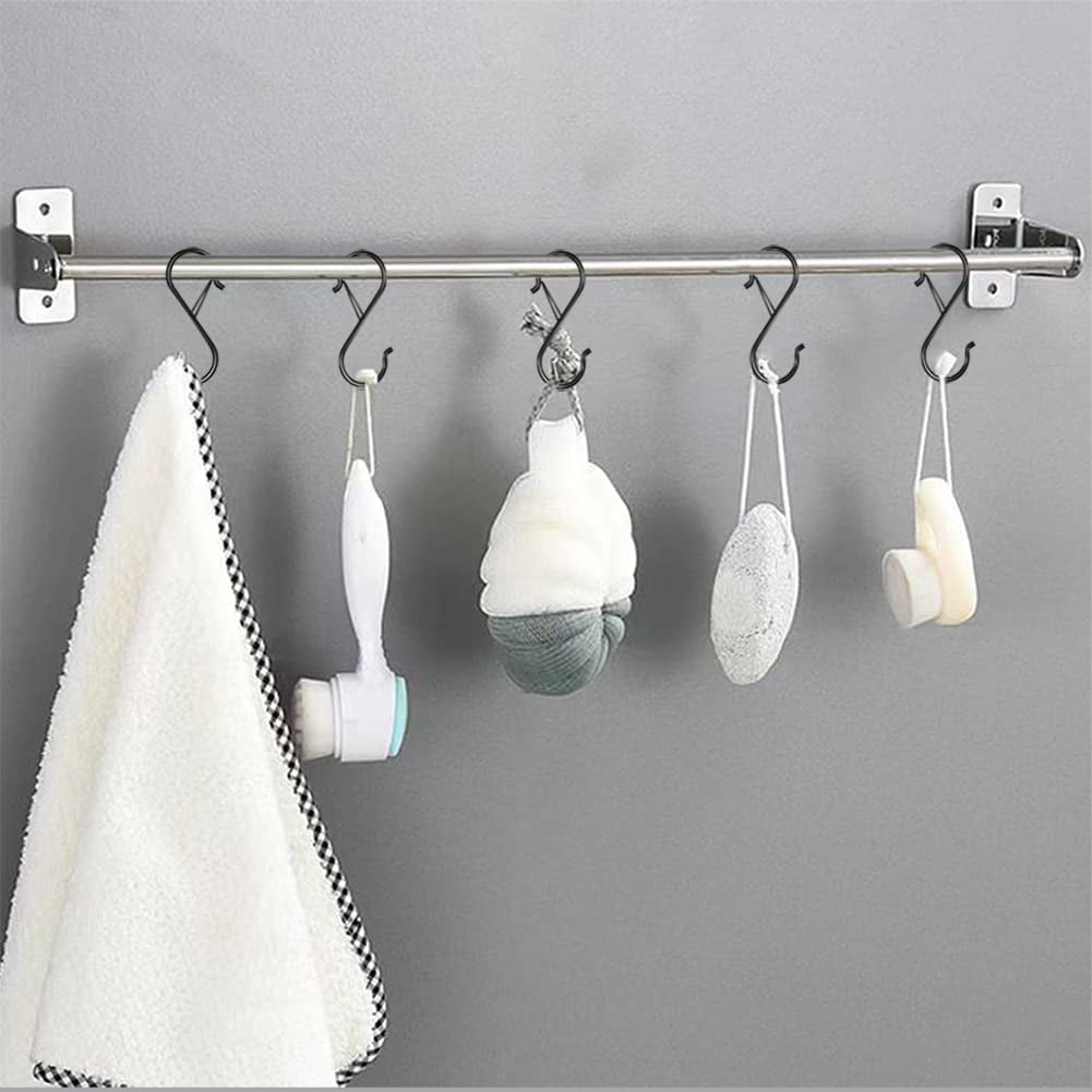 Mikewe 20 Pack Heavy Duty S Hooks Pan Pot Holder Rack Hooks Hanging Hangers S Shaped Hooks For Kitchenware Pots Utensils Clothes Bags Towels Plants Bl
