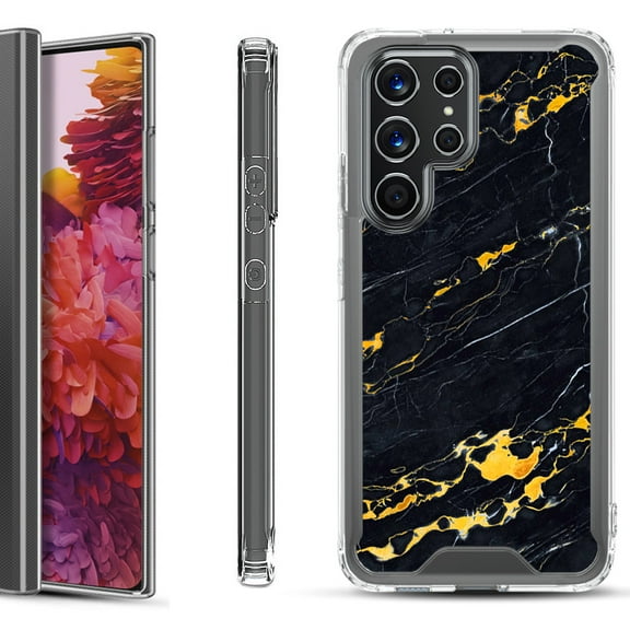 Shockproof Bumper Phone Case for Samsung Galaxy S22 Ultra 5G, by OneToughShield ® - Marble / Lava