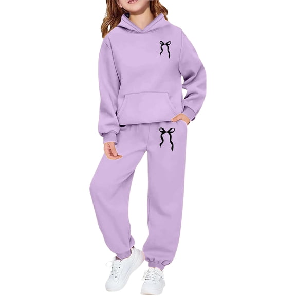 SGMVNU Girls Sweatsuit 2 Piece Outfits Boys Oversized Sweatshirt and Baggy Sweatpant with Pockets Joggers Set Tracksuits Kids Clothes, Size 3-4 Years, Purple
