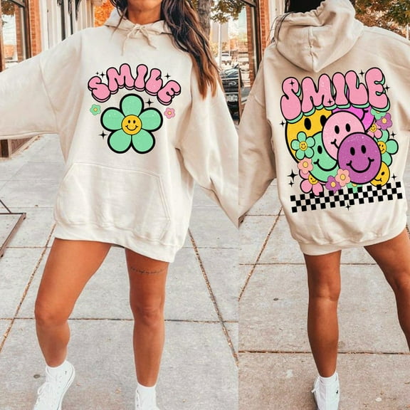 Groovy Summer Smile Sweatshirt, Trendy Shirt Front Back Design, Distressed Groovy Smiley Face Shirt, Aesthetic png TH240539