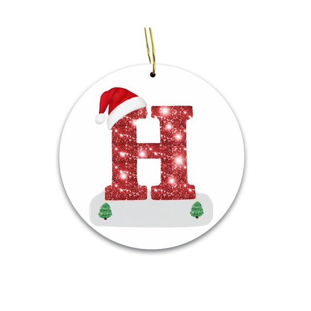 XUNRYAN - Adornos colgantes con letras para árbol de Navidad, 3,15 pulgadas, 26 letras, redondos, decoración para coche, regalos de Navidad, decoración para amigos, familia, fiestas (H)