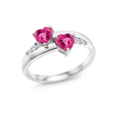 1.28 Ct Heart Shape Pink Created Sapphire 925 Sterling Silver Lab Grown Diamond