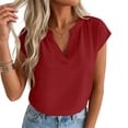 thumbnail image 5 of hlysgo Women's Cap Sleeve Tops V Neck Dressy Casual Blouses Summer Work Business Shirts Red,S, 5 of 6