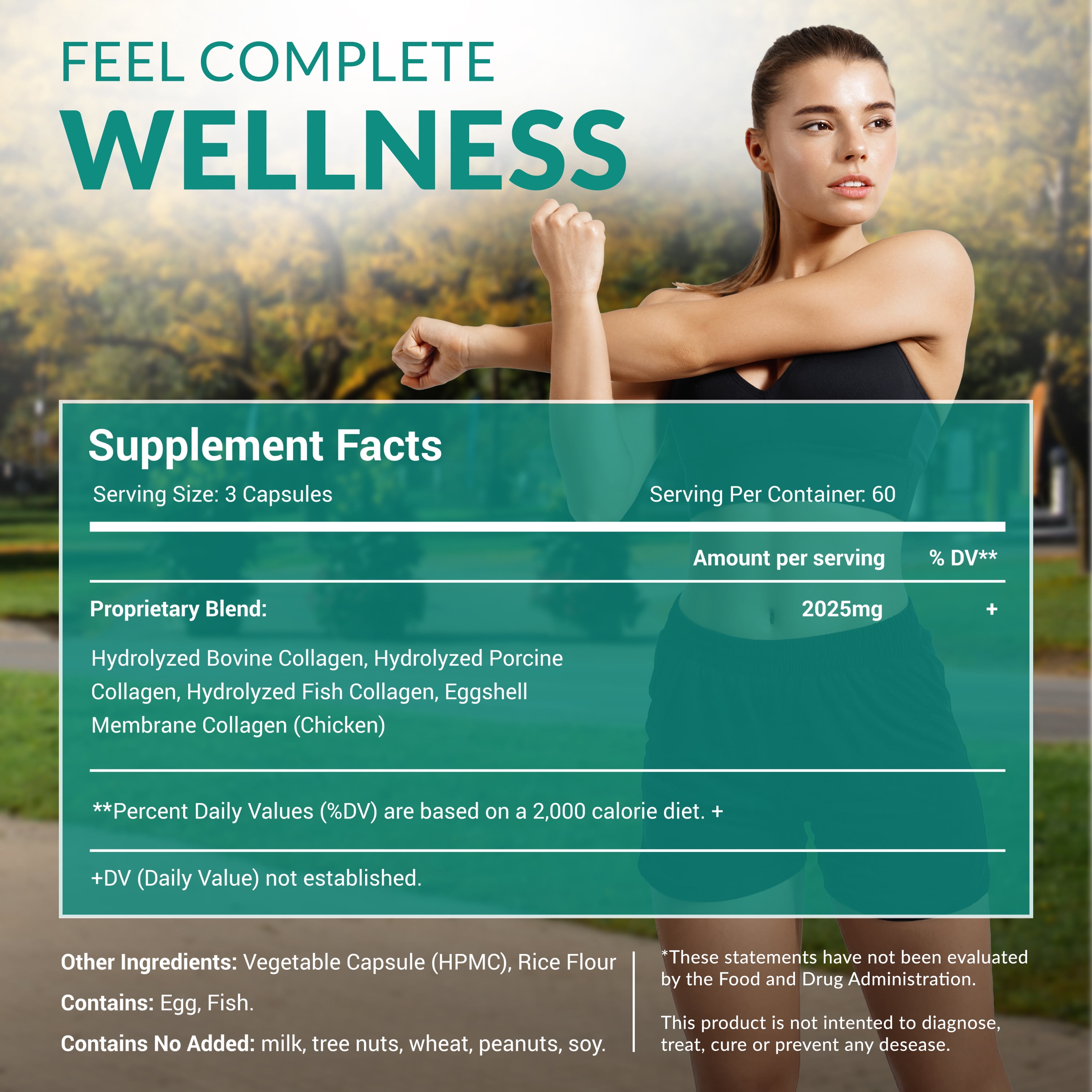Collagen Pills - 180 Collagen Capsules with Proprietary Blend of Type I, II, III, V, X - 2025mg per serving collagen supplement