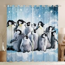 jejeloiu Cute Penguin Curtains Pack of 2 (42x84 Each),Wild Animal Curtains Blackout,Gray Blue Bedroom Curtains For Boys Girls,Luxury Bedroom Decor