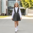 thumbnail image 6 of Arlun Girls School Uniform V-Neck Jumper Dress Sleeveless Solid Color Stretchy Flared Pleated Dresses Casual Knee Length Midi Dress for Back to School Daily Wear 1-Grey 160, 6 of 6