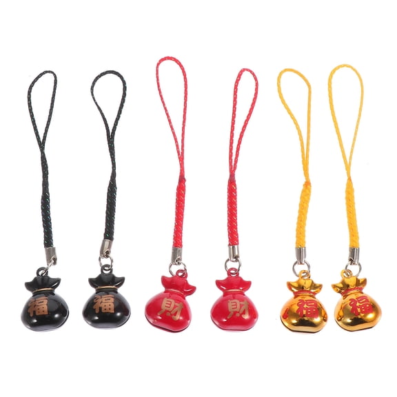 KALLORY 6Pcs Phone Keychain Charm Assorted Color Compact Lightweight Copper Bell Pendants for Everyday Use
