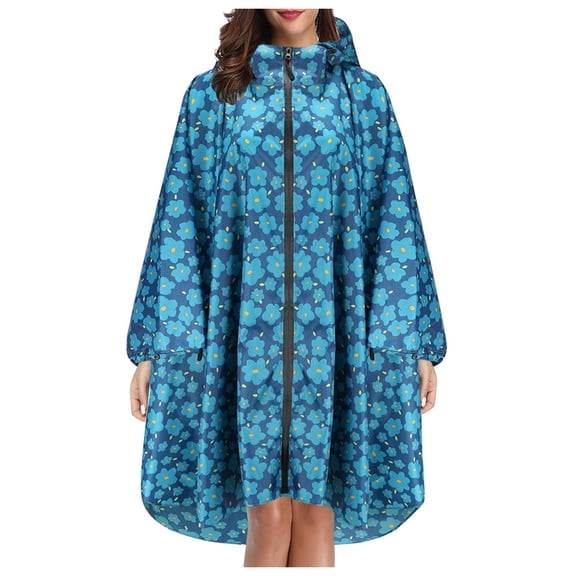 YAYUBA Unisex Fashion Rain Jacket Coat Hooded Raincoat For Adults Teens With Pockets,Blue