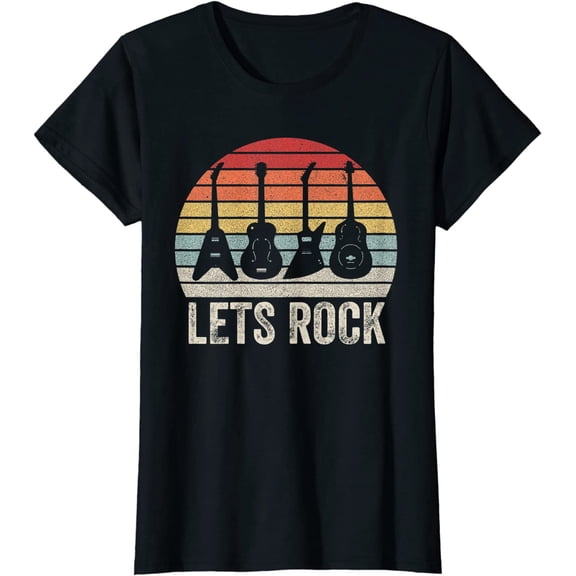 Vintage Retro Lets Rock Shirt Rock And Roll Guitar Music T-Shirt