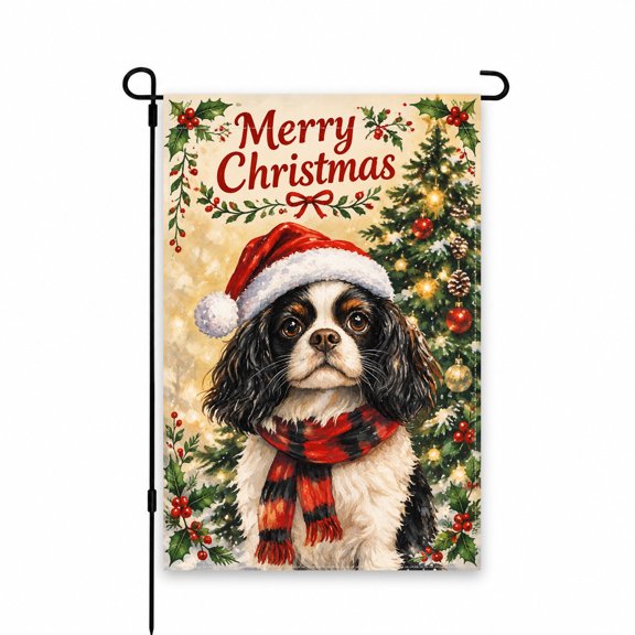 Merry Christmas Garden Flag 12x18 Inch with Festive Dog and Christmas Tree Design, Perfect Holiday Yard, Lawn, or Patio Decor for Seasonal Cheer