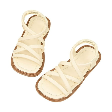 XYIJANI Girls Summer Fashionable Elastic Open Toe Soft Bottom Sandals Princess Shoes (Beige 34)