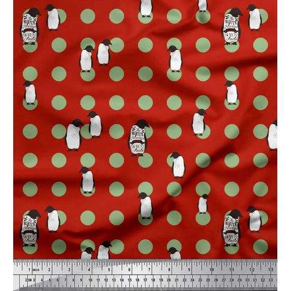 Soimoi Poly Georgette Fabric Dot & Penguin Ocean Fabric Prints By Yard 42 Inch Wide