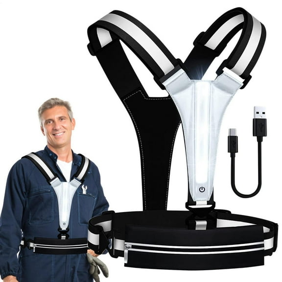 Reflective Running Vest USB Bike Safety Vest With Belt Bag LED Night Walking Lights For Safe Reflective Belt Vest Light Up Running Vest Chest Phone Holder adorable