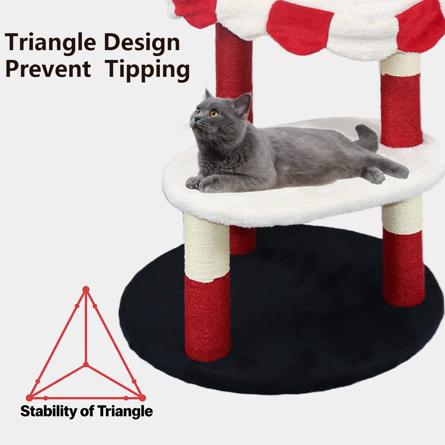 Cat Tree with Cozy Perch & Scratching Posts, Red & White Design Multi-Level Cat Furniture for Kittens/Cats to Climb, Rest & Play