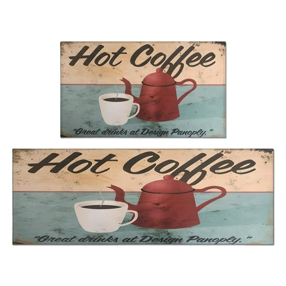Tapis de Cuisine Motif Vintage Tasse à Café, Ensemble de 2, Tapis de Cuisine Résistants à la Saleté, Lavables, Imperméables, Tapis et Carpettes de Cuisine 17.7x24+17.7x48 Pouces