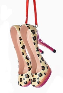 Christmas Ornament SHOE Leopard Shoes High Kitten Heel Slide Diva Elegant Fur 