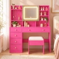thumbnail image 4 of Ktaxon Large 47.2" Makeup Vanity with 3 Color Lights, Dressing Table with USB Charging Station, Pink, 4 of 10
