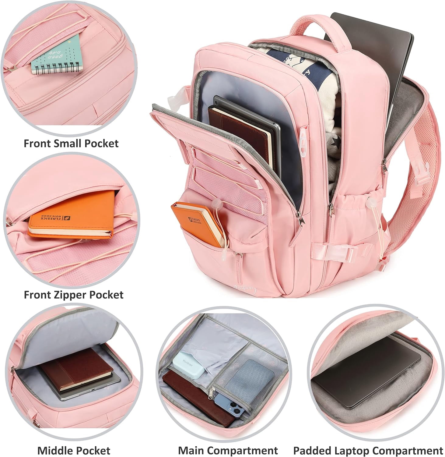 Travel Backpack for Women Men 17 Inch Laptop Backpacks with USB Port Carry on Bag Airline Approved Large College School Bookbags Waterproof Work Business Sport Rucksack Casual Daypack (Pink)
