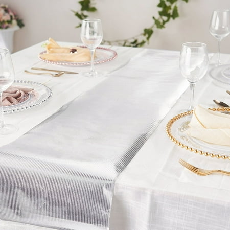 

9Ft Silver Glamorous Column Print Table Runner Disposable Paper Table Runner